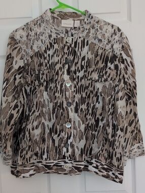 Chico's Beige and Taupe Animal Print Lace-Trim Jacket